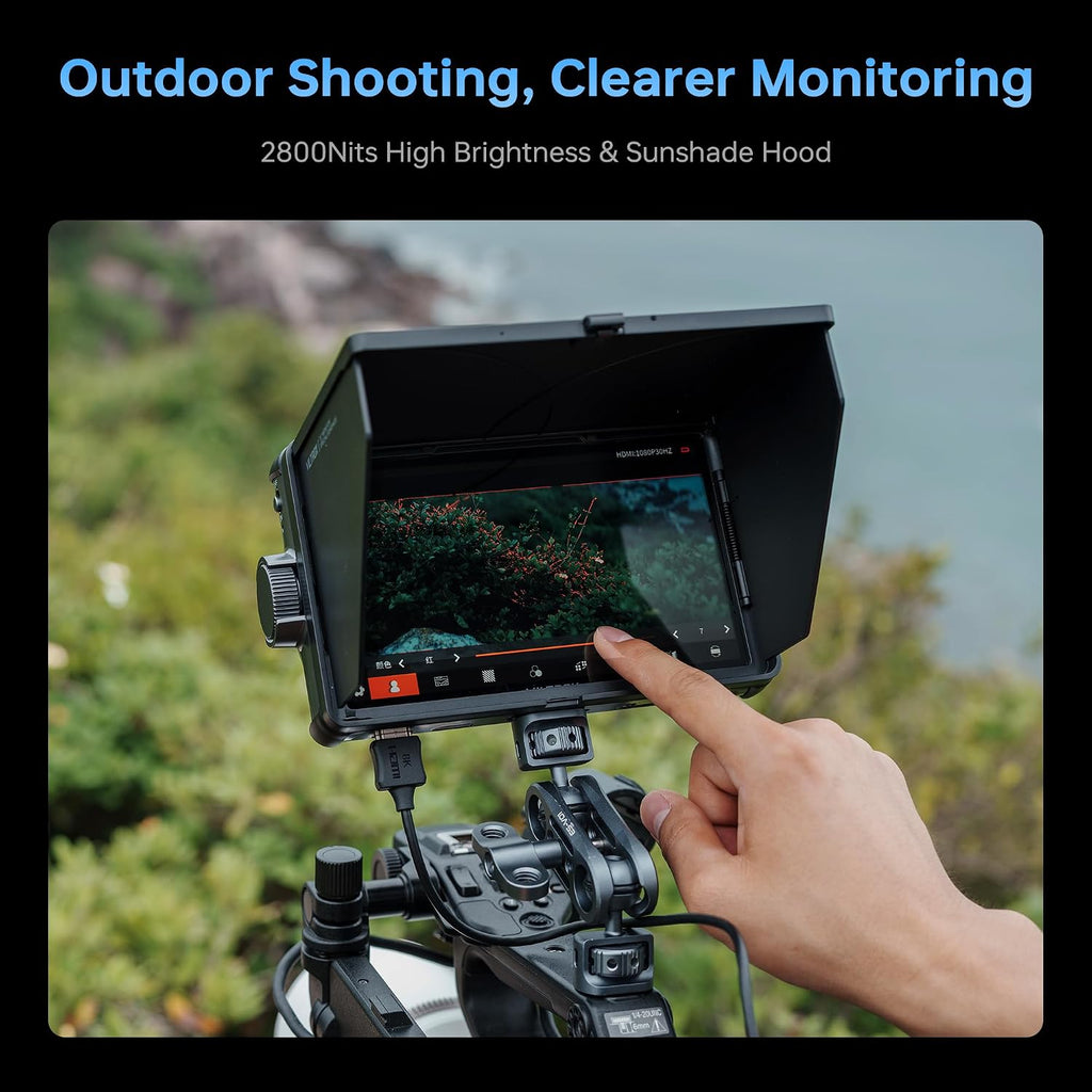 VILTROX DC-A1 Camera Monitor, 7inch 2800nits Ultra Bright Touchscreen Field Monitor with Full HD 1920x1080, HDMI 2.0 in/Out, Custom LUT, Histogram, Waveform, Sunshade, for Video Shooting