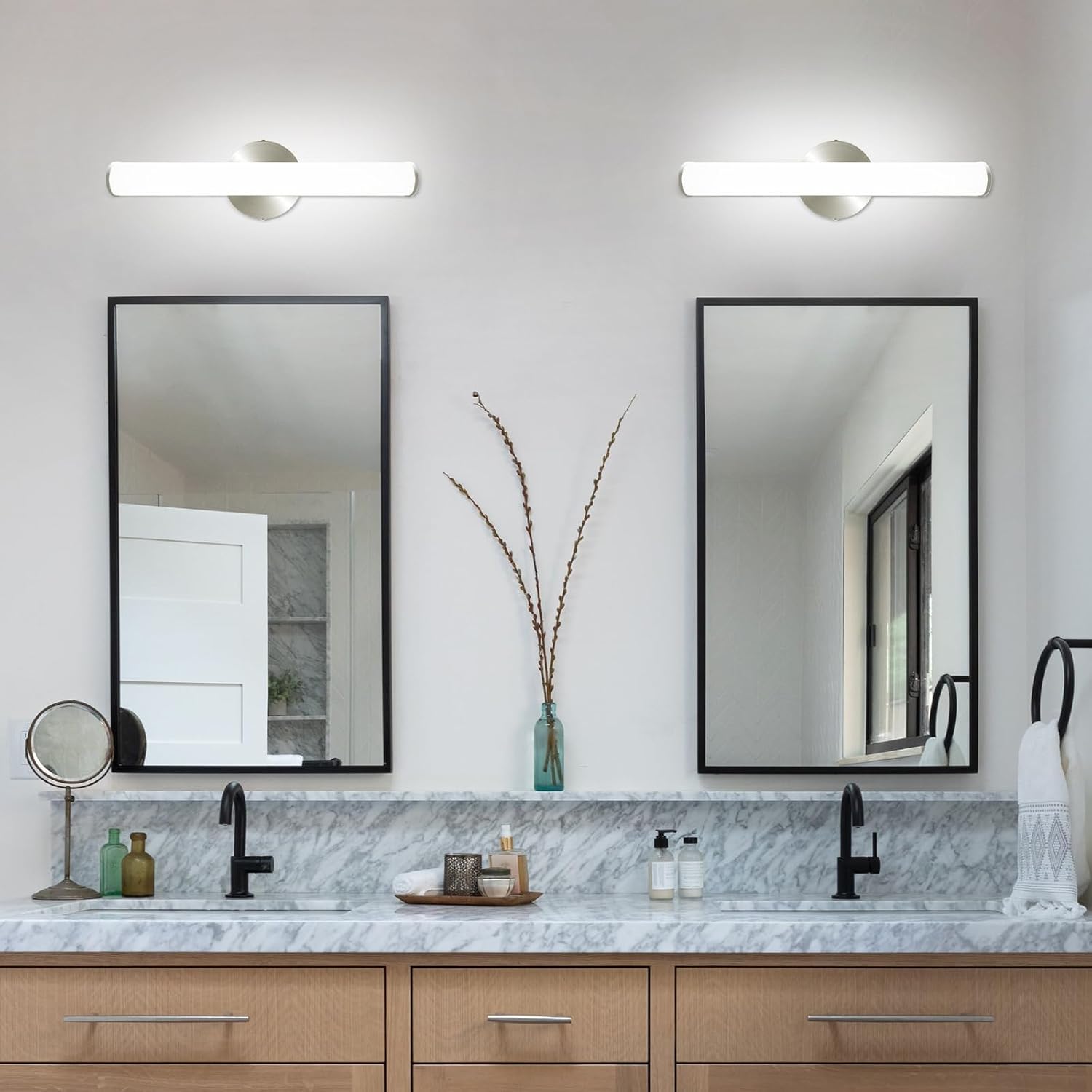 OOWOLF 4 Pack LED Vanity Light Bar for Bathroom, Dimmable Bathroom Light Fixtures 17.3inch 12W 1200LM Over Mirror Lighting Fixture Wall Sconce Modern Vanity Lighting 4000K Brushed Nickel
