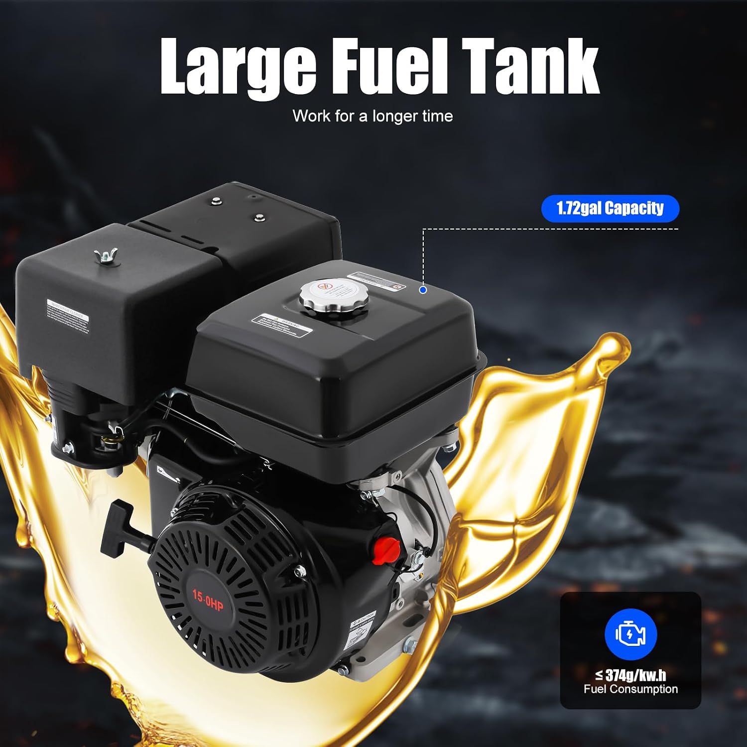 Bepritm 4 Stroke Gas Engine, Single Cylinder Air Cooled Gasoline Motor Engine, Go Kart Motor Engine Horizontal Shaft for Lawn Mower, Go-Karts and Compressors (15HP 420CC Black)