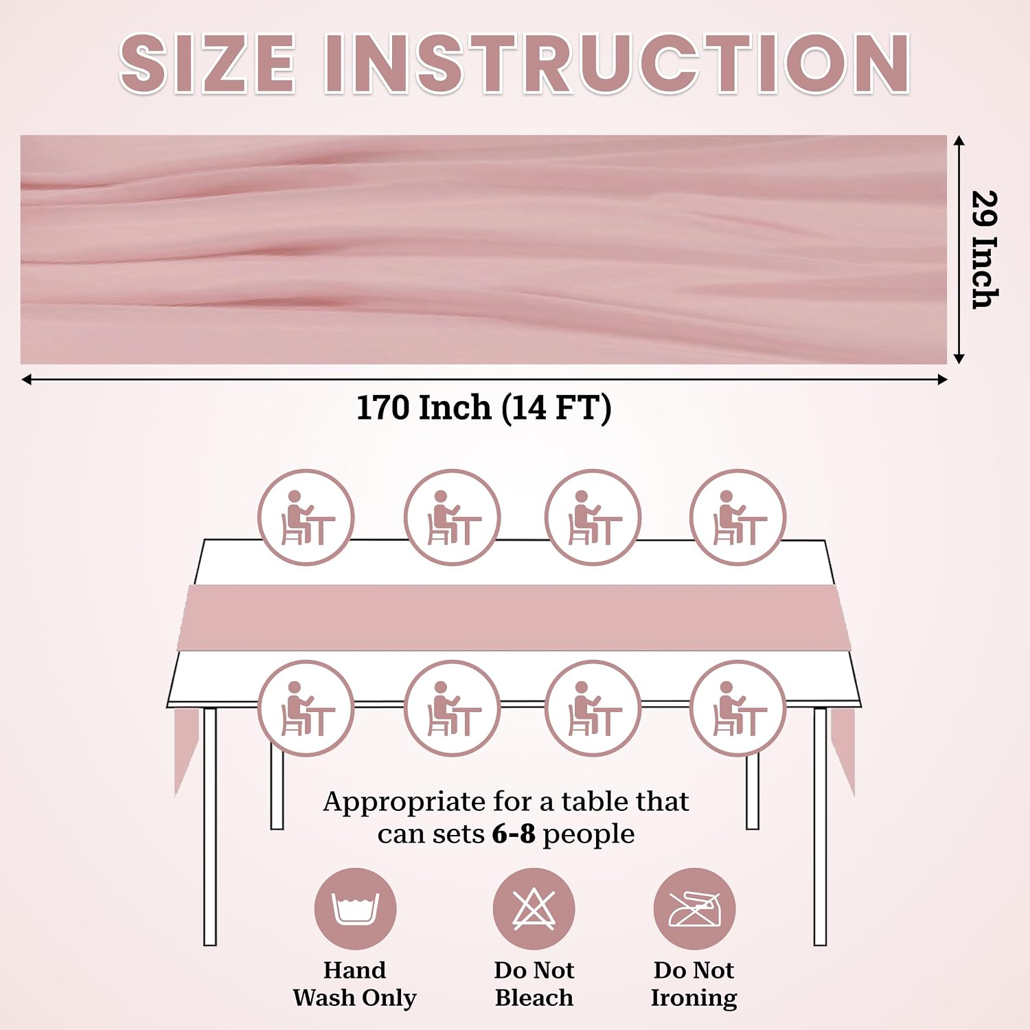 MDS Pack of 12 | Dusty Pink | 14ft Chiffon Table Runner 29x170 Inches Long Romantic Rustic Sheer Gauze Runner for Wedding Bridal Shower Birthday Banquets Engagement Spring Easter Boho Decorations
