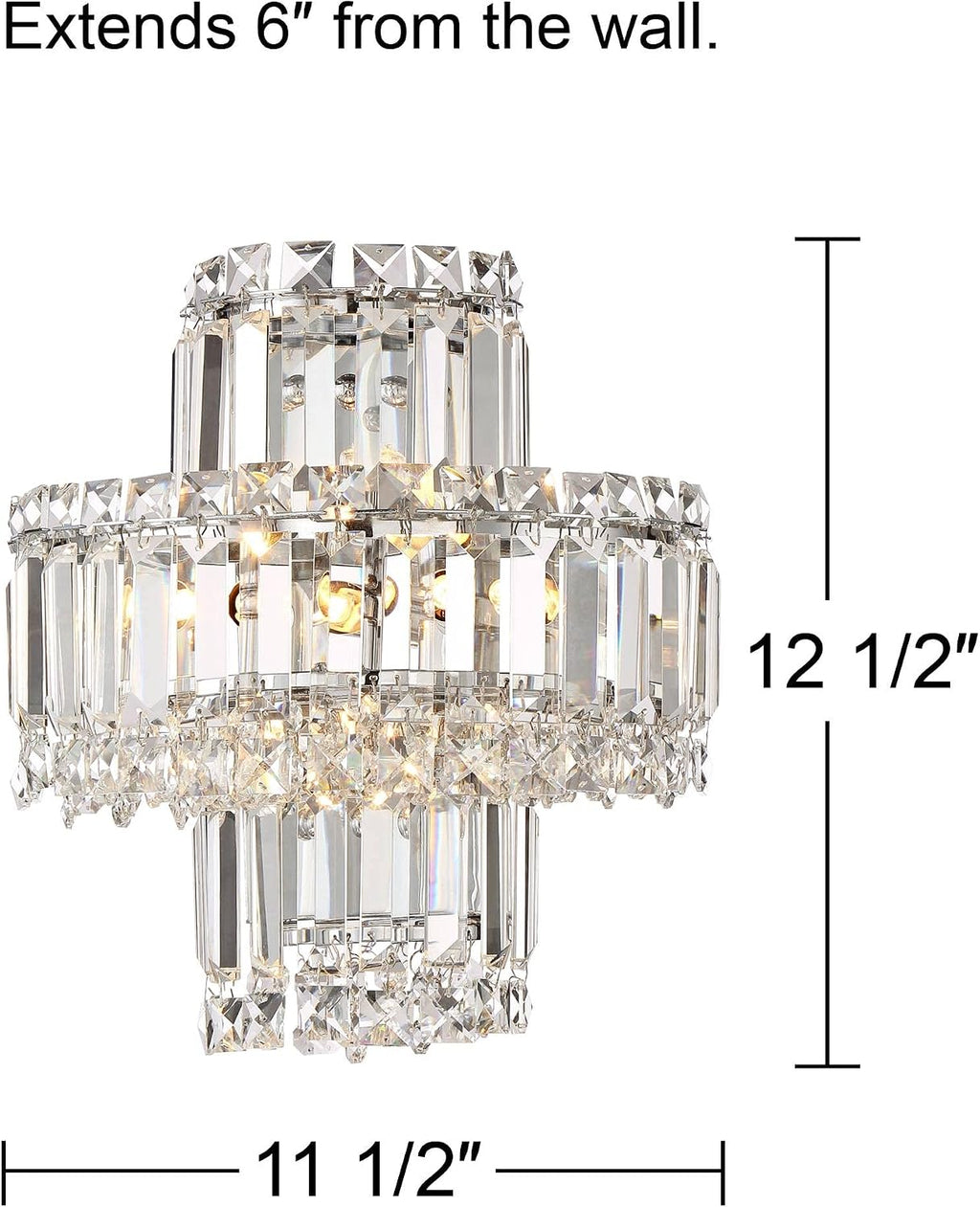 Vienna Full Spectrum Magnificence Mid Century Modern Wall Light Sconce Chrome Silver Hardwired 11 1/2' Wide Fixture Tiered Clear Crystal for Bathroom Vanity Mirror House Home Hallway Room Decor