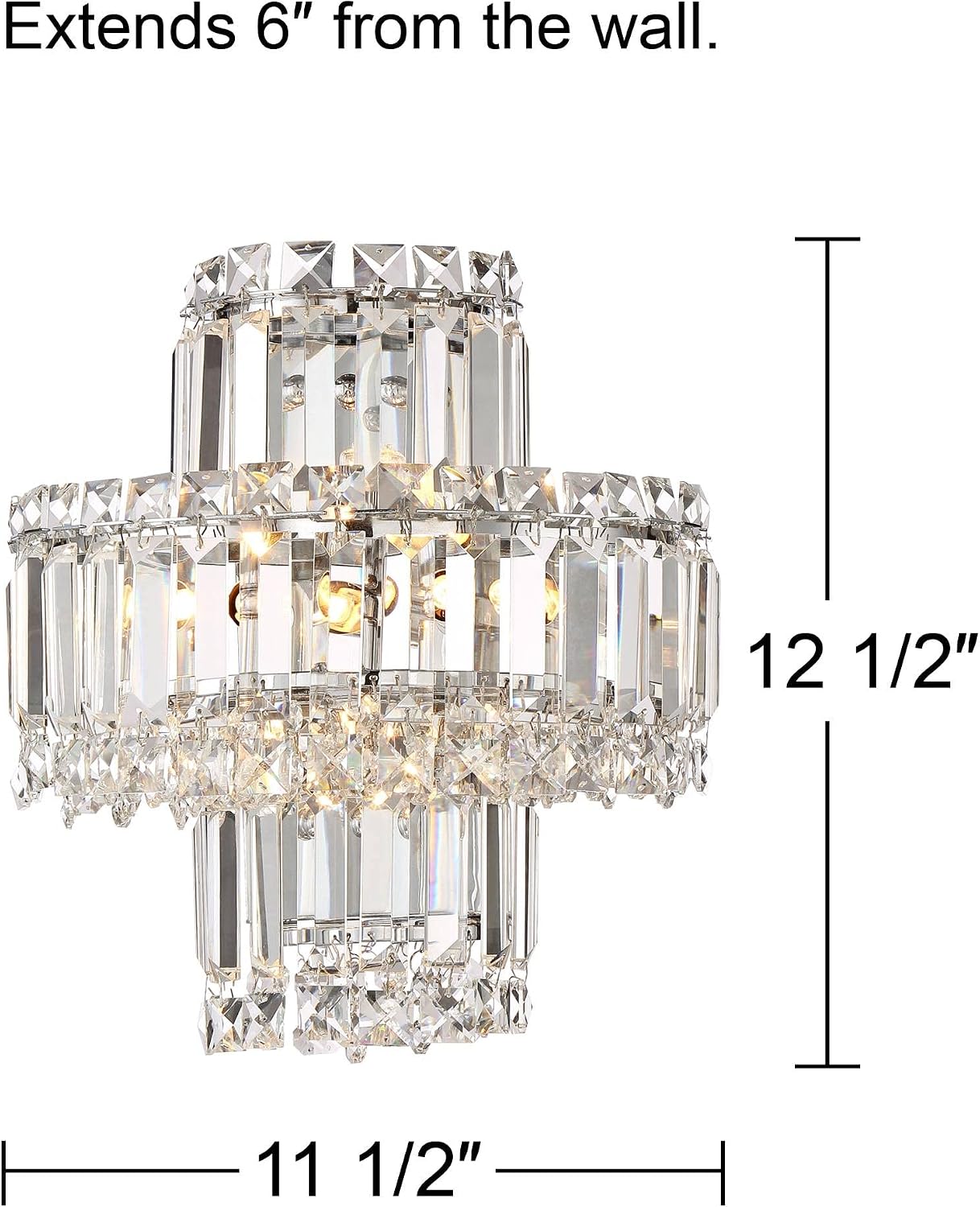 Vienna Full Spectrum Magnificence Mid Century Modern Wall Light Sconce Chrome Silver Hardwired 11 1/2' Wide Fixture Tiered Clear Crystal for Bathroom Vanity Mirror House Home Hallway Room Decor