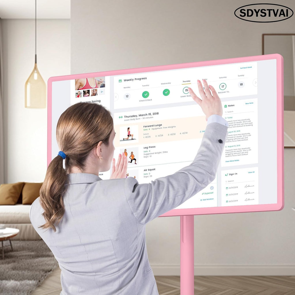 32' FHD Smart Portable TV, Rolling TV on Wheels, Android 15 OS, 8G +128GB Storage, Portable Touch Screen Monitor, EDLA Certified, 8MP Camera, 6–8 Hour Battery, Swivel Design, Voice Remote