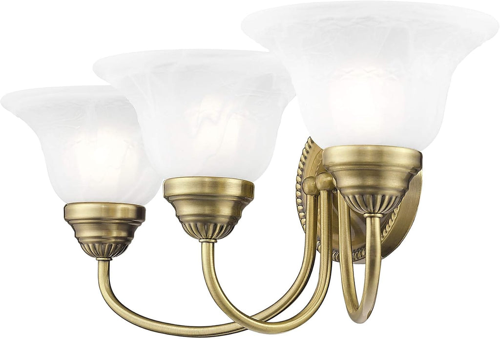 Livex Lighting 1533-01 Edgemont 3 Light Vanity Antique Brass with White Alabaster Glass