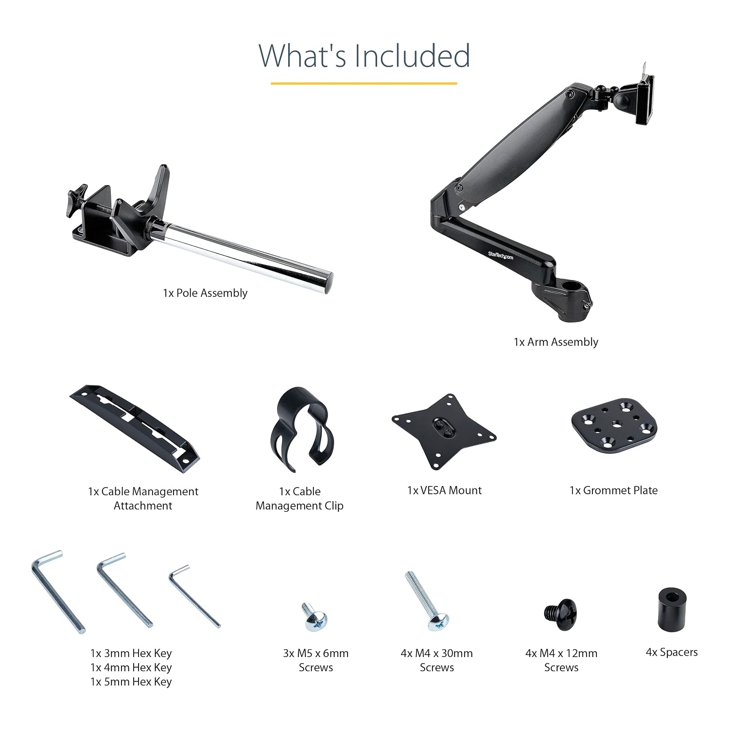 StarTech.com Desk Mount Monitor Arm for Single VESA Display up to 32' or 49' Ultrawide (17.6lb/8kg), Full Motion Articulating & Height Adjustable, Clamp or Grommet Base, Single Monitor Arm