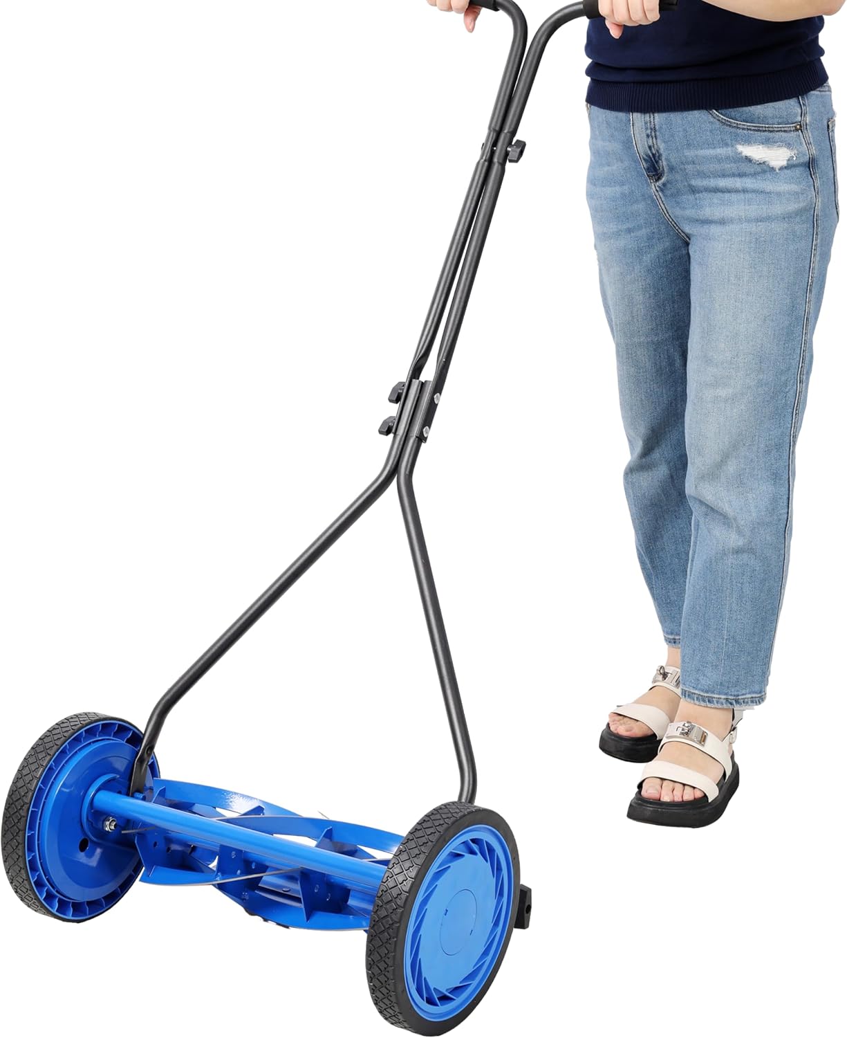 Family & Pet Safe Push Reel Mower 16', Manual Blue Lawn Cutter for a Healthy, Chemical-Free Yard - Perfect for Teaching Kids Lawn Care, Offers Light Exercise and a Pristine, Safe Grass Finish