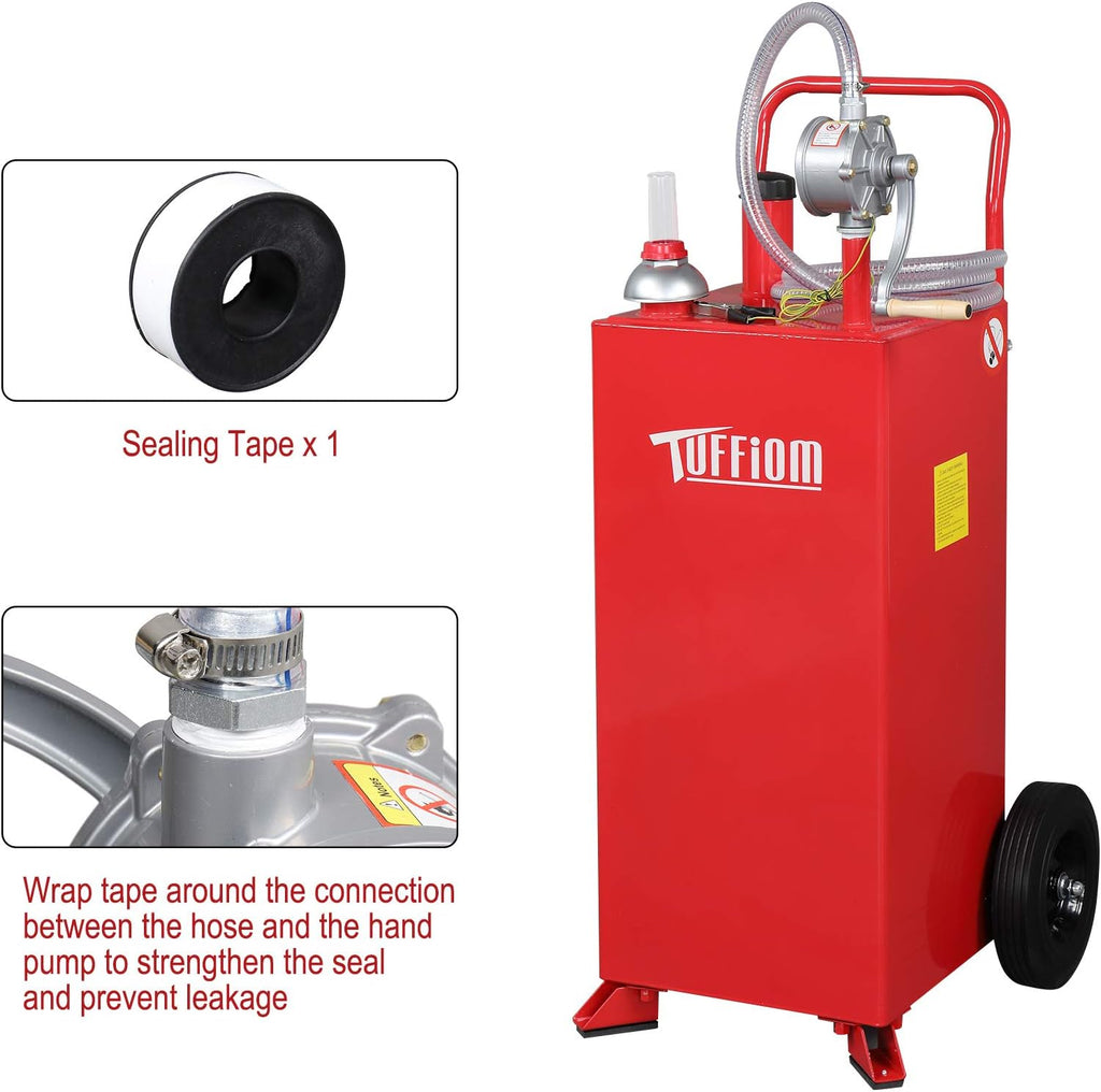 TUFFIOM 30 Gallon Fuel Gas Caddy w/Wheels & Manual Siphon Pump,Portable Diesel Fuel Transfer Storage Tank w/8.9ft Hose,Gasoline Can Container for ATV Car Mowers Tractor Boat