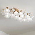 Possini Euro Design Lilypad Modern Ceiling Light Semi Flush-Mount Fixture 30 1/4' Wide Warm Brass Gold Frosted Opal Etched Glass Shade for Bedroom Kitchen Living Room Hallway Bathroom House Home