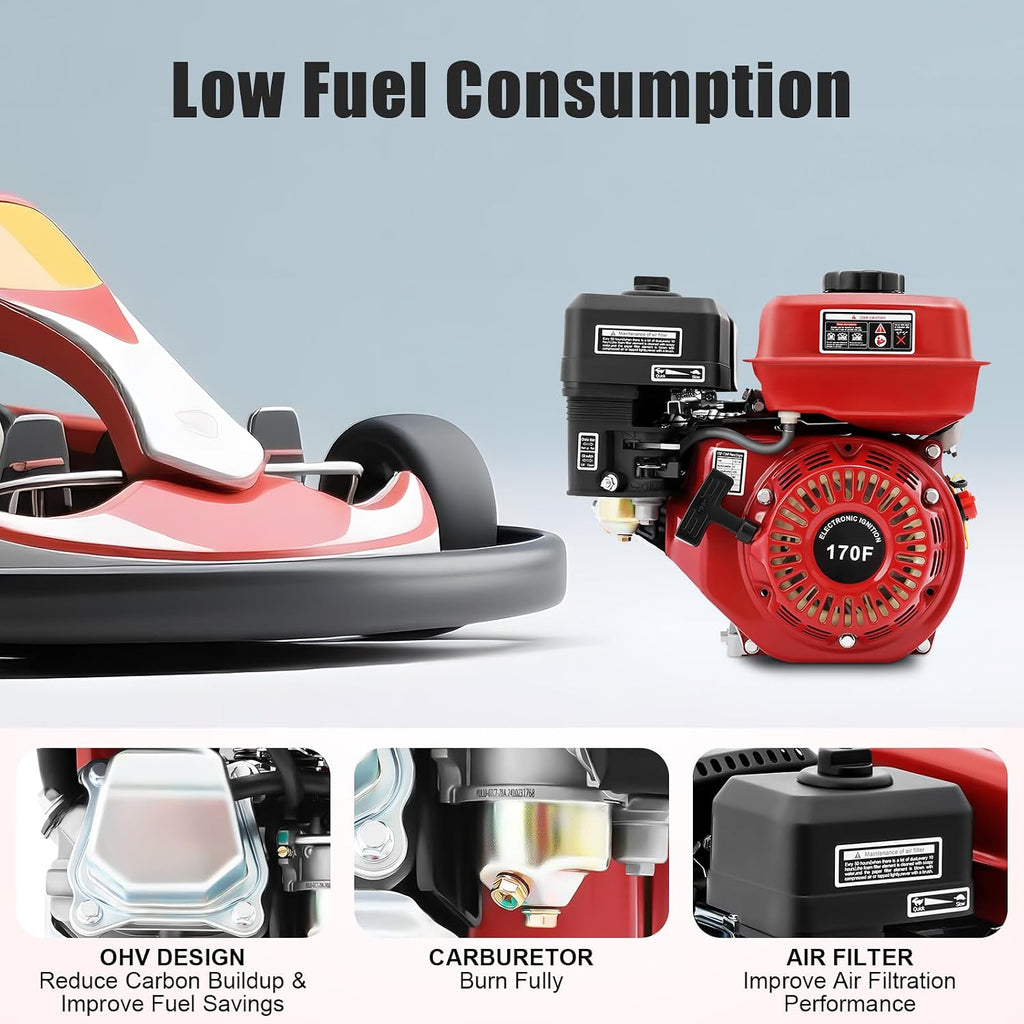 7.5HP Gas Engine Motor, 212CC 4-Stroke Gasoline Engine 3000W Horizontal Shaft Single Cylinder Air Cooling Engine Motor for Water Pumps Go Kart Generators Farm Ranch