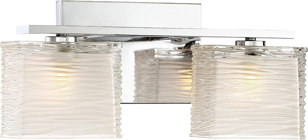 Quoizel Westcap Modern Vanity Lights, 2-Light, 15 Inch Polished Chrome Bathroom Lighting Fixtures Over Mirror, Sandblasted Glass, G9 Bulb, Transitional Wall Light for Bathrooms, Kitchen or Hallway