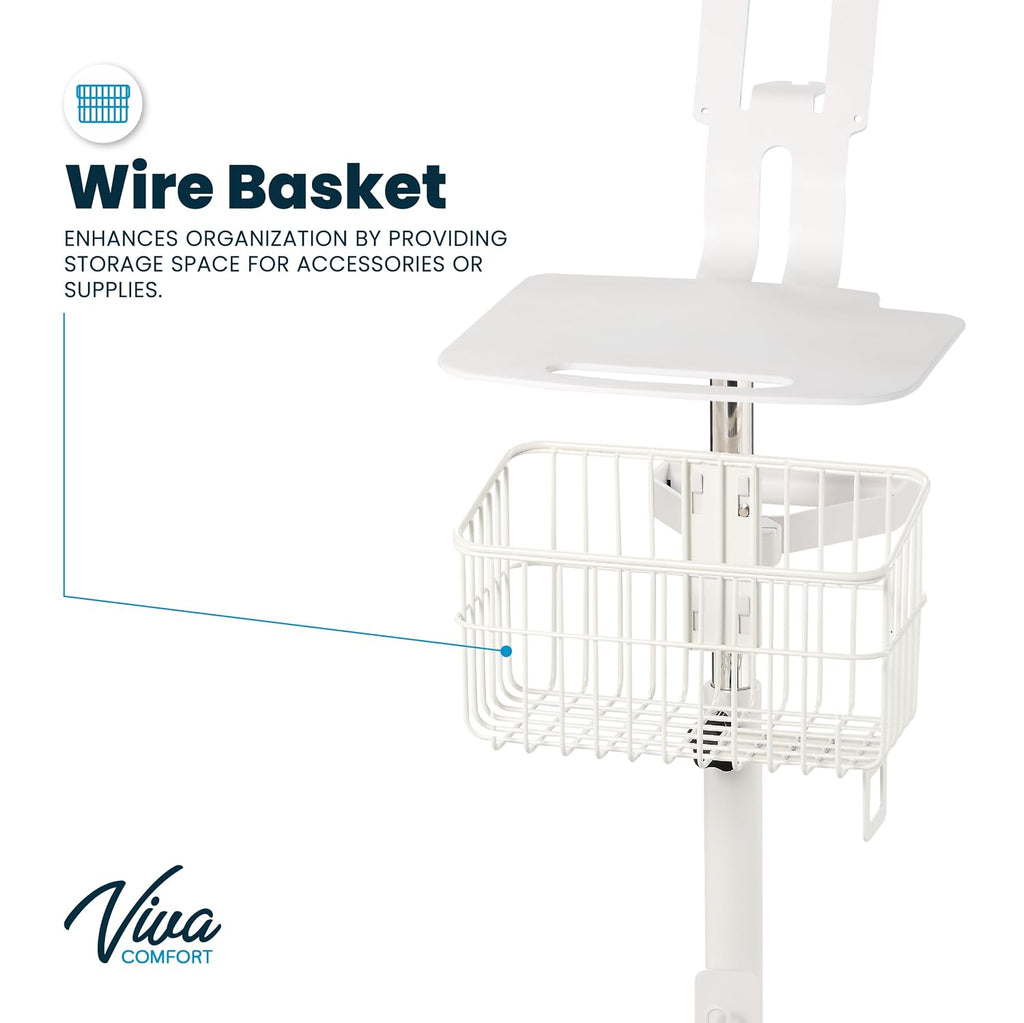 VivaDiagnostics Rolling Stand Vital Signs Monitor for WE 7000 Series Connex Spot, (Monitor NOT Included), Blood Pressure Cuff Basket, Work Surface, Adjustable Pole, and Cord Organizer