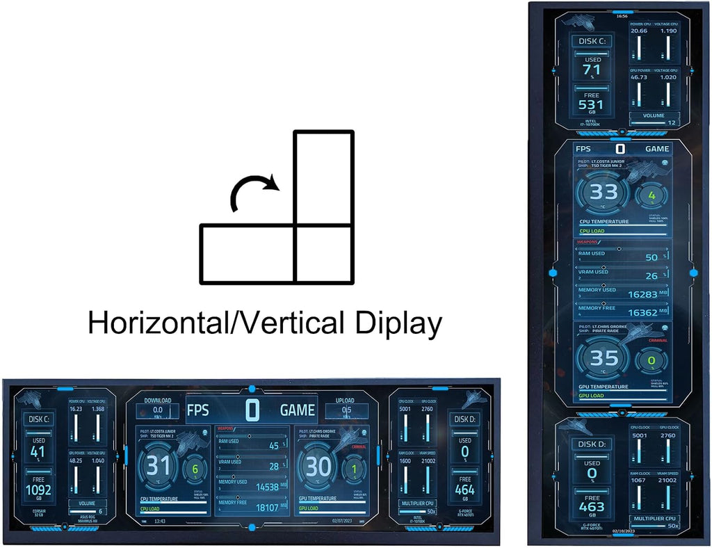 VSDISPLAY 12.7 Inch 2880x864 2K Stretched Bar LCD Screen with USB-C/DP Video Input Secondary Display for PC/Computer/Laptop CPU GPU Data Monitoring