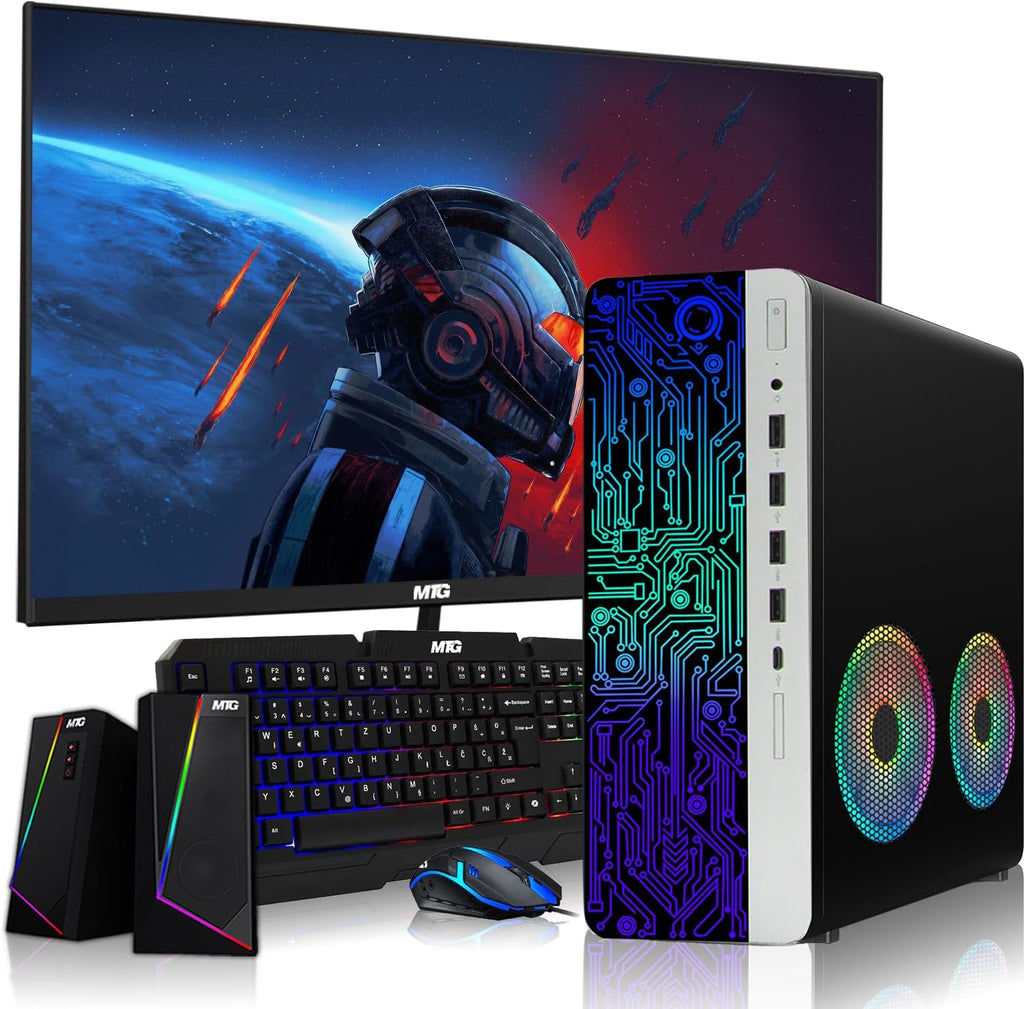 HP G4 Desktop Computer PC AMD Pro A10-9700 R7, 16GB RAM, 1TB SSD, 27-inch Monitor, RGB Speaker, RGB Keyboard with AI-Enabled Copilot Key, Mouse, 2X ARGB Fan WiFi, Windows 11 (Renewed)