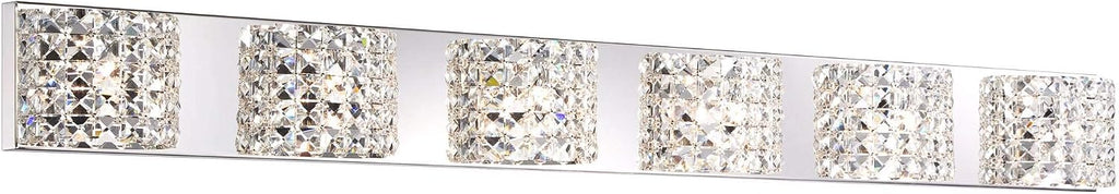 Vienna Full Spectrum Cesenna Modern Wall Light Chrome Silver Metal Hardwired 55' Wide 6-Light Fixture Mounted Clear Crystal Shades for Bathroom Vanity Mirror House Home Hallway Room Decor