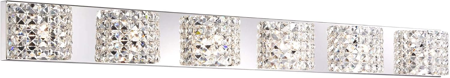 Vienna Full Spectrum Cesenna Modern Wall Light Chrome Silver Metal Hardwired 55' Wide 6-Light Fixture Mounted Clear Crystal Shades for Bathroom Vanity Mirror House Home Hallway Room Decor
