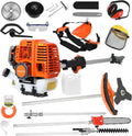 5 in 1 Lawn Mower,52CC 2-Stroke Gas Weed Trimmer,Cordless Hedge Trimmer,Brush Cutter,Handheld Chainsaw Weed Wacker with 1.2l Fuel Tank,2.3KW/8000-9500RPM Orange