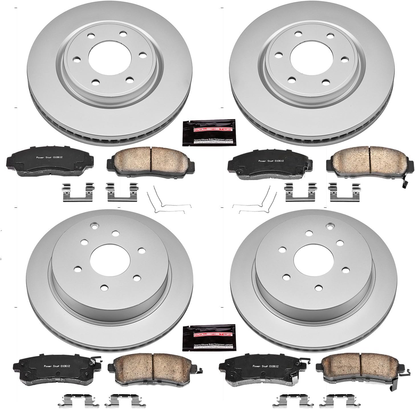 PowerStop Front and Rear Brake Kit for INFINITI QX56 2011-13 |QX80 2014-24 |Nissan Armada 2017-24 - Fully-Coated Disc Rotors with Z17 Ceramic Brake Pads Replacement, CRK6322