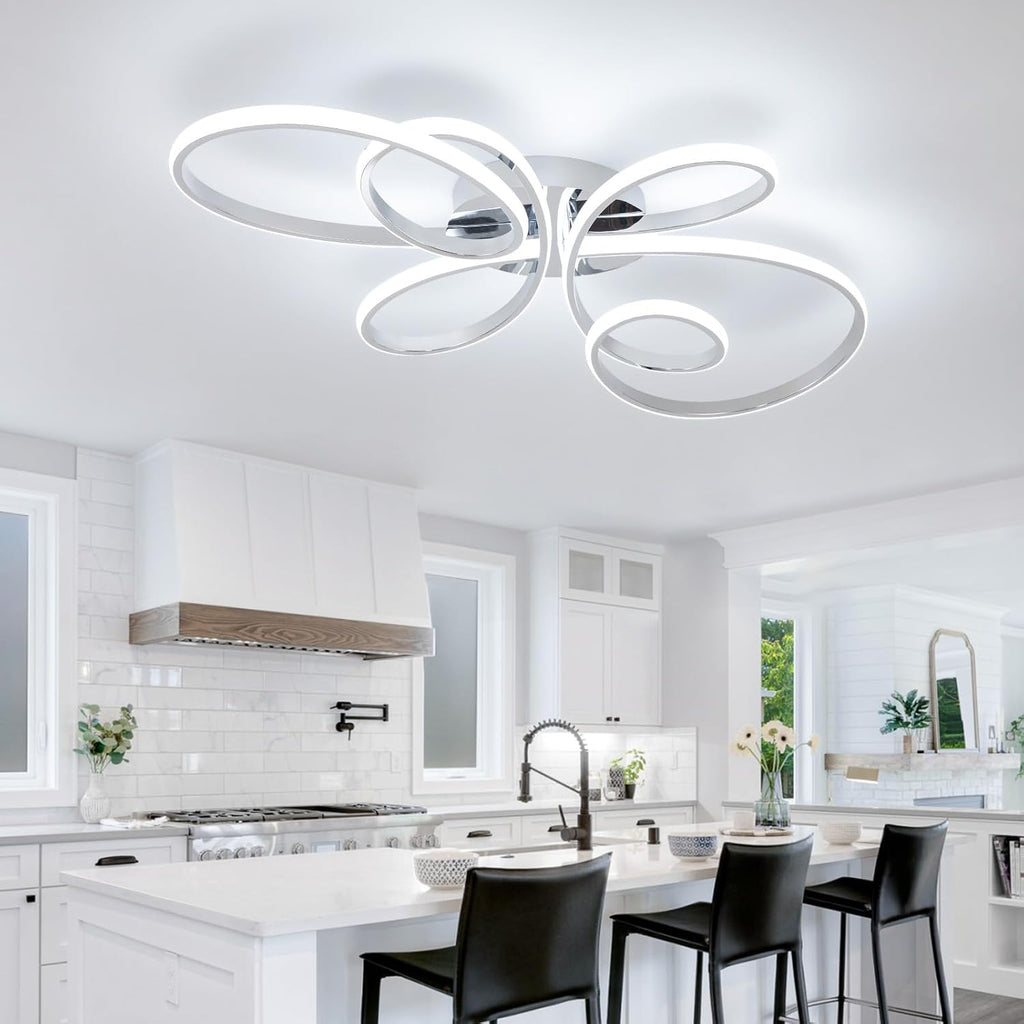 66W Modern LED Ceiling Light, 39.37Inch Flower Flush Mount Light Fixture with Remote Control Chrome Dimmable Ceiling Lamp for Living Room, Bedroom, Dining Room, Hallway, Kitchen