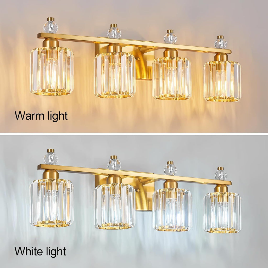 Bathroom Vanity Lights 4-Light Gold Modern Crystal Vanity Light Fixtures Over Mirror Crystal Bathroom Vanity Lighting Fixtures