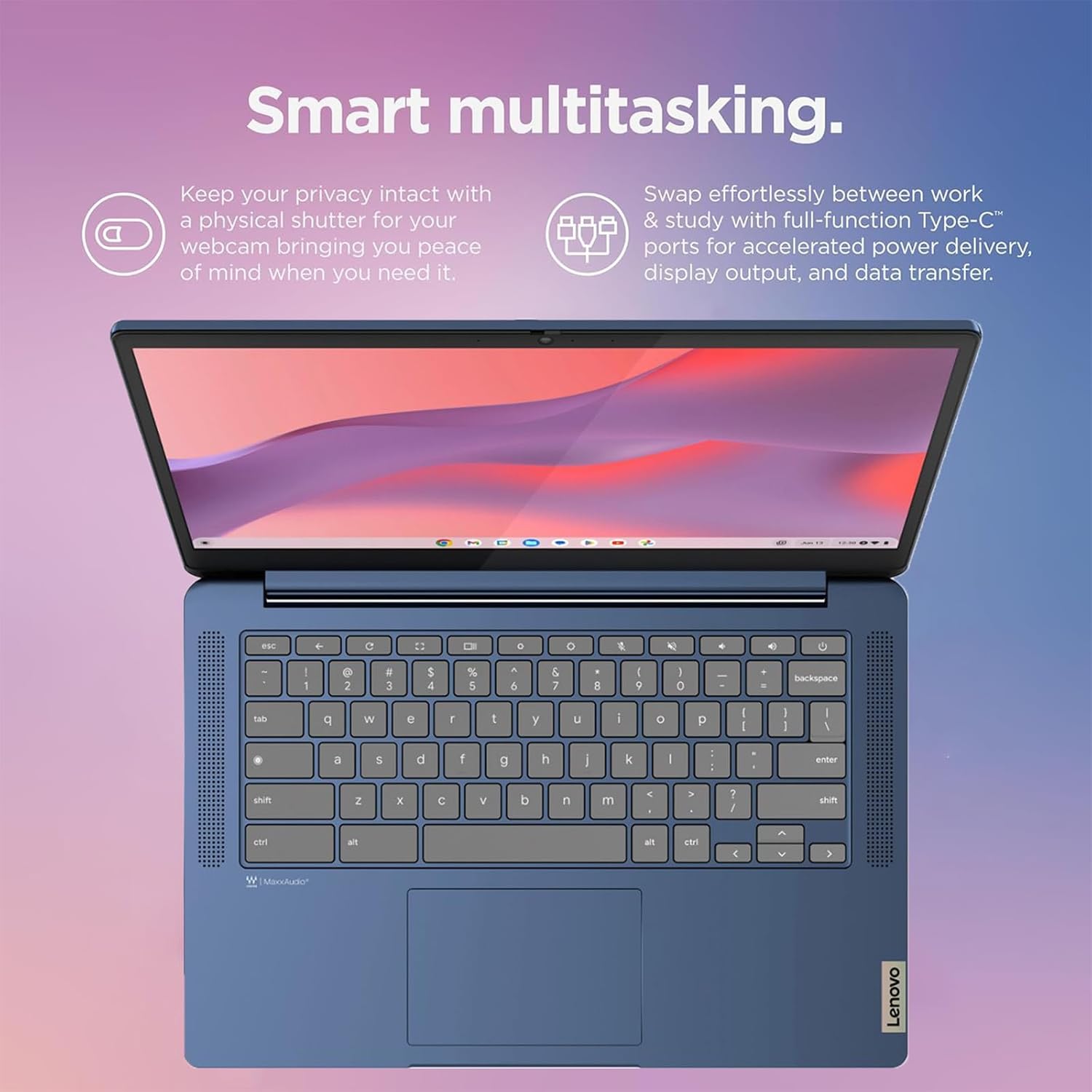 Lenovo IdeaPad Slim 3 Chromebook Laptop, 14' FHD Touchscreen Laptop, MediaTek Kompanio 520, 4GB RAM, 64GB eMMC, Wi-Fi 6, Chrome OS, Abyss Blue