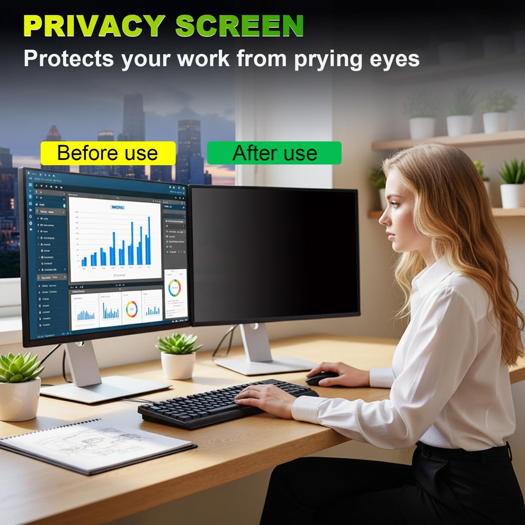 2 Pack Privacy Screen for 32 Inch 16:9 (70.8x39.8cm) Computer Monitor - Blue Light Filter & Anti-Glare, Removable Screen Privacy Shield | PC Protector Film for Flat and Curved Screens