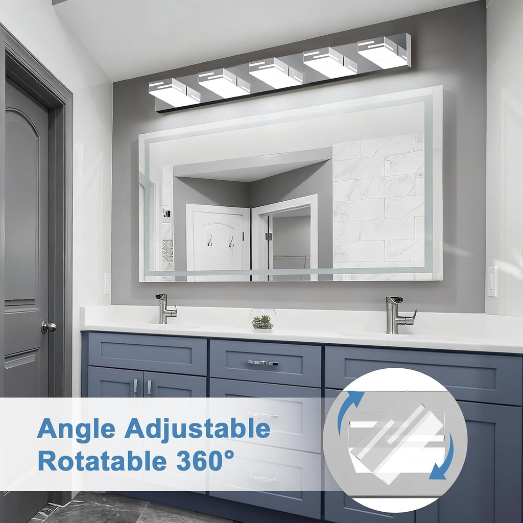 LED Modern Bathroom Vanity Light Fixtures, Dimmable Chrome Vanity Lights for Bathroom Lighting Fixtures Over Mirror, with 360° Rotatable Heads 5-Light 36-inch (Cool White 6000K)