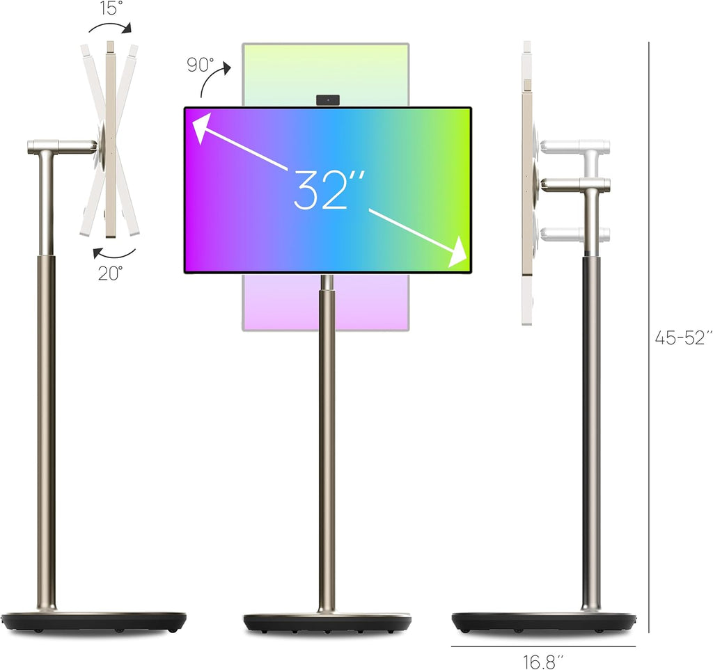 OneScreen Wandr 32' Portable Smart TV Monitor with 4K LED Touchscreen Display, Android 13 OS, Built-in 9500 mAh Battery, 360 Degree Rotation, Wireless Sharing, Champagne