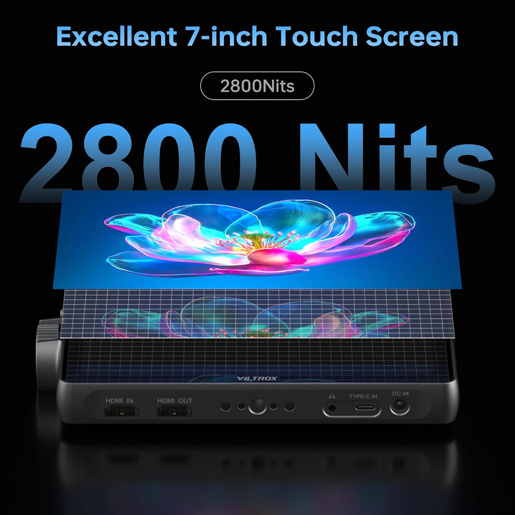 VILTROX DC-A1 Camera Monitor, 7inch 2800nits Ultra Bright Touchscreen Field Monitor with Full HD 1920x1080, HDMI 2.0 in/Out, Custom LUT, Histogram, Waveform, Sunshade, for Video Shooting