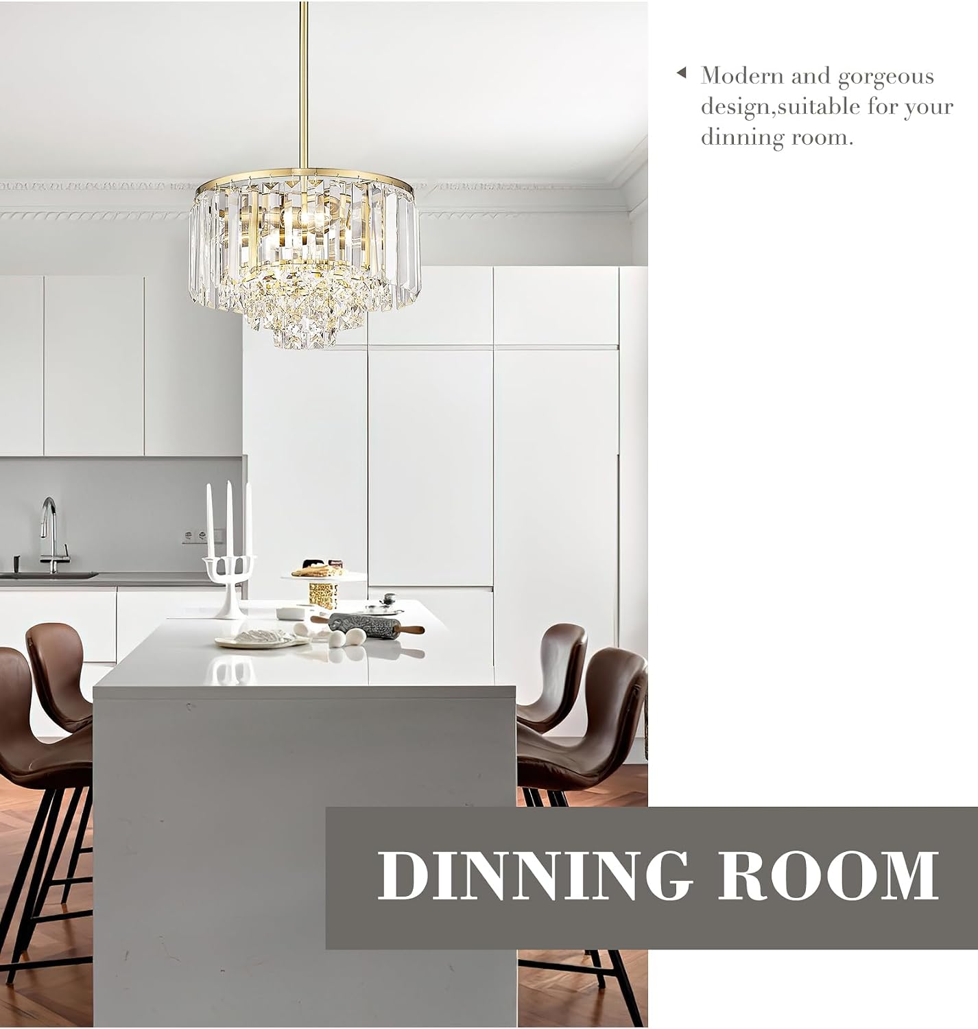 Polished Gold Chandelier, 4-Tier Crystal Pendant Light fixtures, Vintage Hanging Light, Chandeliers for Dining Room Kitchen Island Bedroom Entryway, CC4215-3W-PG