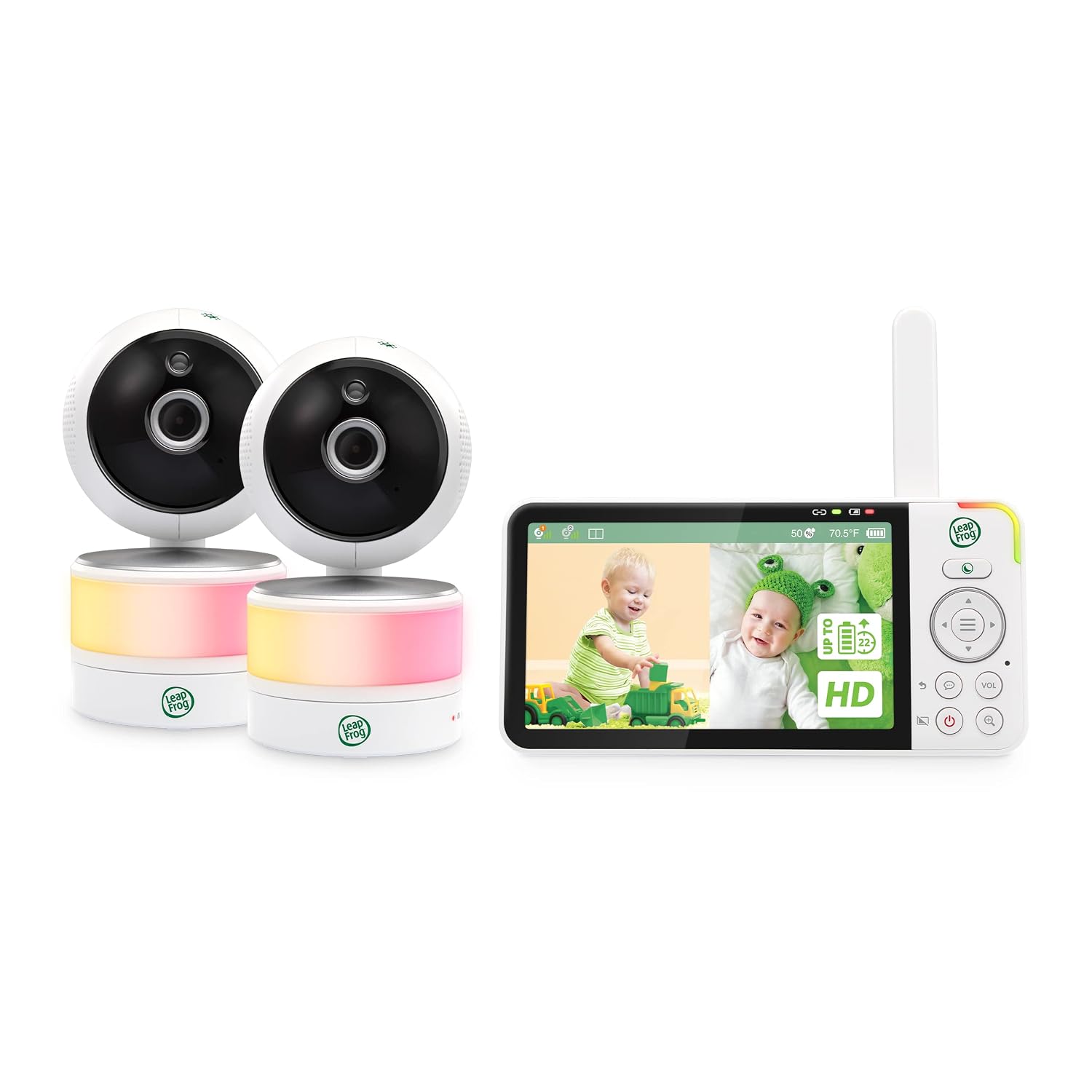 LeapFrog LF915-2HD Baby Monitor, 2 Cameras, 5' 720p Screen, 360° Pan-Tilt-Zoom, Color Night Vision & VTech [Upgraded] VM919HD Baby Monitor, 7' 720p Screen,360 Panoramic Viewing, 110 Wide-Angle View
