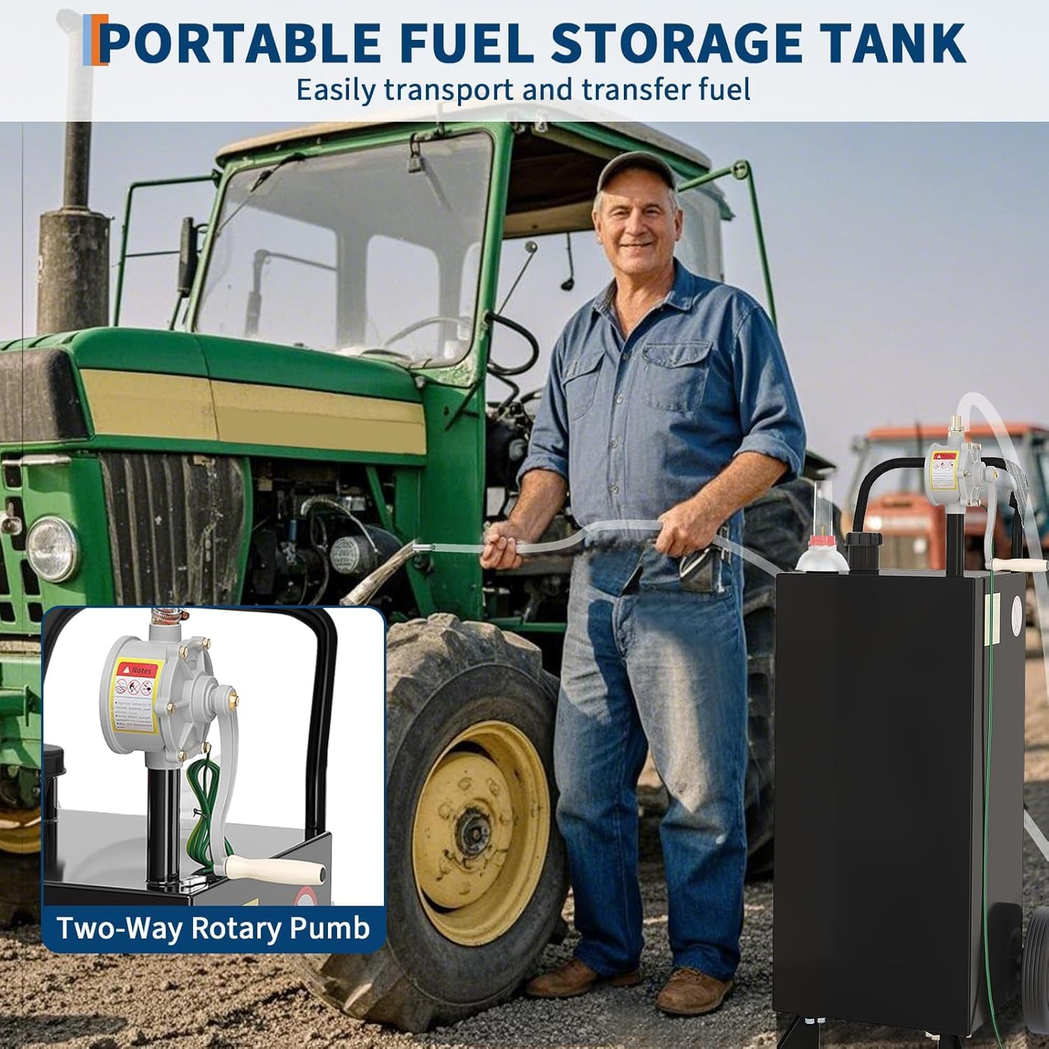 Fuel Caddy, 30Gallon, Gas Storage Tank, Manual Transfer Pump, Gasoline Diesel Fuel Container for Cars, Lawn Mowers, ATVs, Boats, More