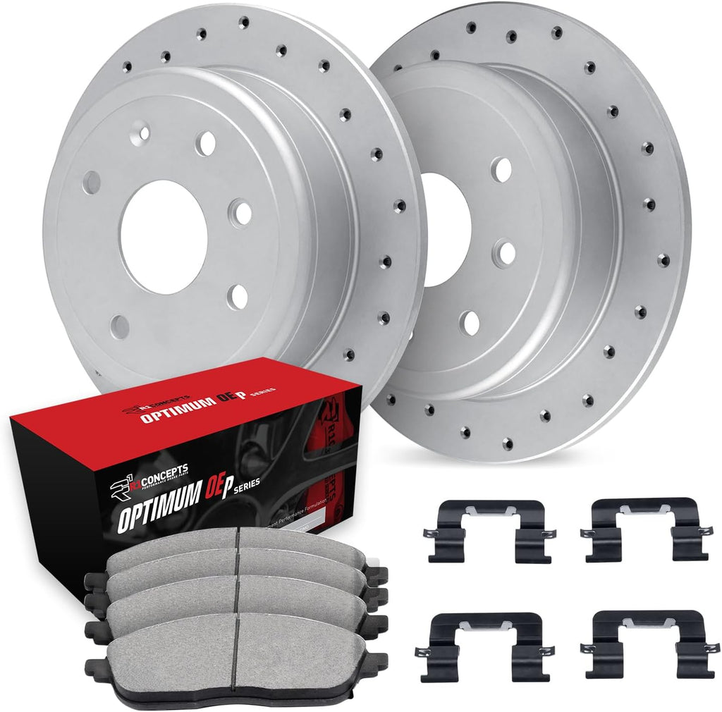 R1 Concepts Front Brake Kit For 2011-2019 Ford Fiesta| Drilled Brake Rotors| Optimum Oep Brake Pads and Rotors Kit