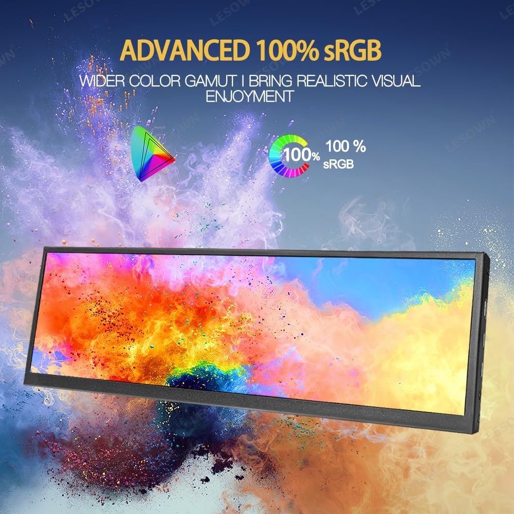 14.1 inch Temp Display Stretched Bar LCD Touch Strip Display USB C & HDMI 1920x550 IPS Sub Extender mini Wide Monitor for GPU CPU Data Monitoring PC Case
