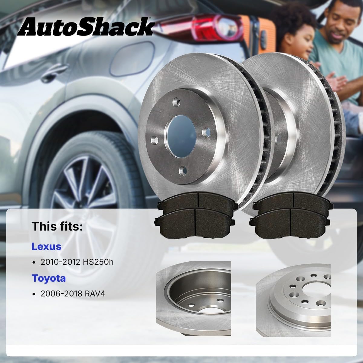 AutoShack Front & Rear Brake Rotors & Premium Pads for Toyota & Lexus, RAV4 2006-2008 HS250h 2010-2012, FWD 4WD L4 2.4L
