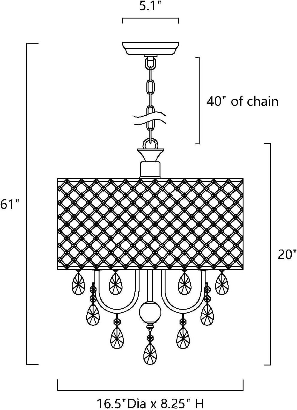 Edvivi Marya 4-Light Round Crystal Chandelier Ceiling Fixture | Beaded Drum Shade (Gold)