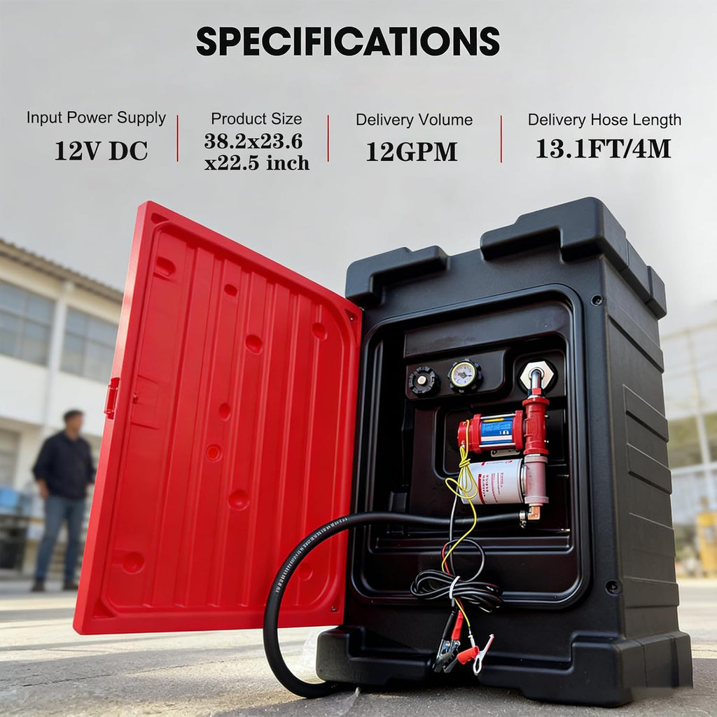 40 Gallon Fuel Caddy, Portable Gas Storage Fuel Tank with 12GPM Fuel Transfer Pump& 2 Wheels, Gasoline Diesel Fuel Container for Cars, ATVs, Boats, Lawn Mowers, Red