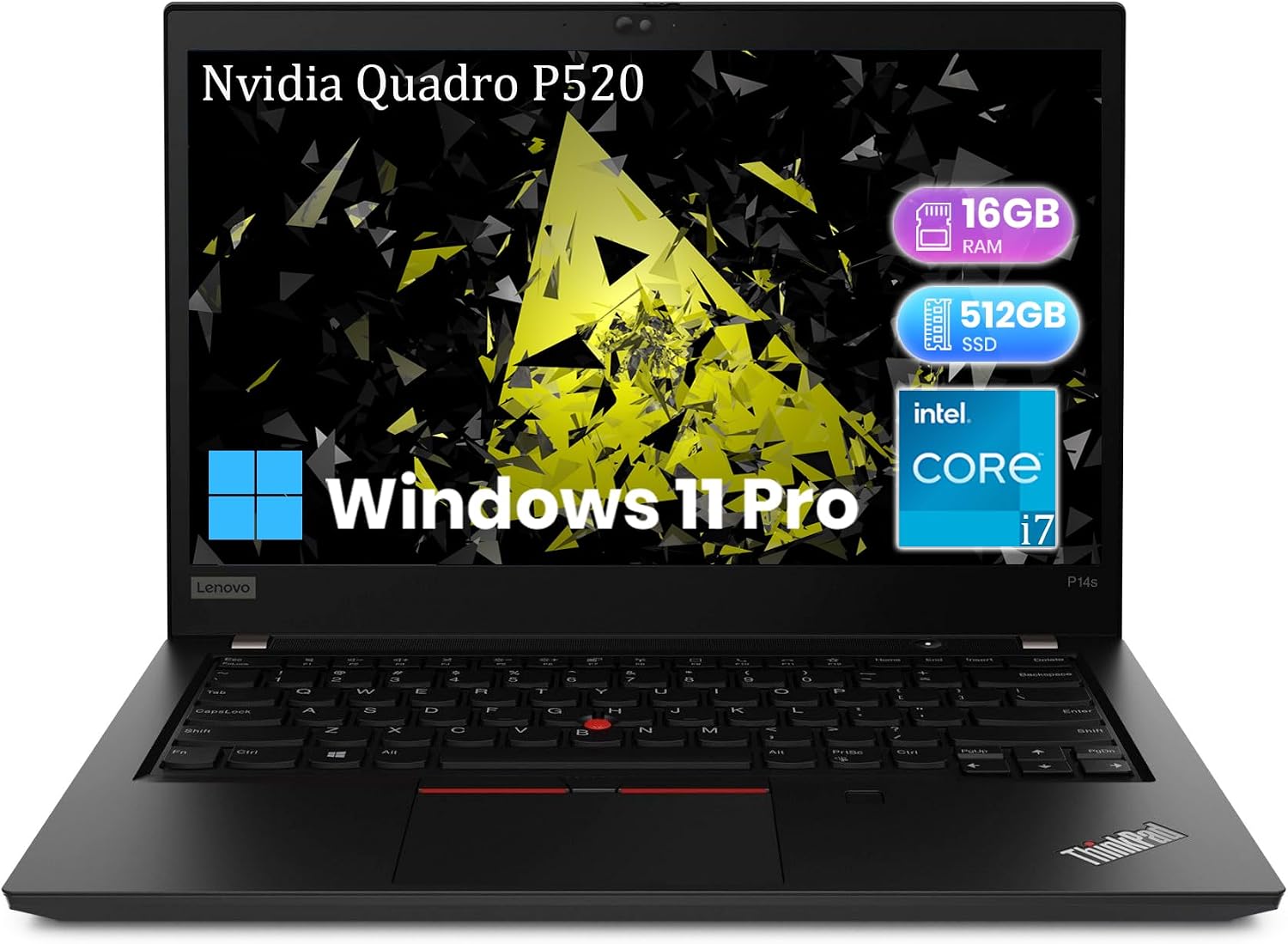 Lenovo ThinkPad P14s Mobile Workstation, Nvidia Quadro P520, Intel Core i7-10610U, 16GB RAM, 512GB RAM, 14' FHD Laptop Computer, ThinkPad Laptop Windows 11 Pro (Renewed)