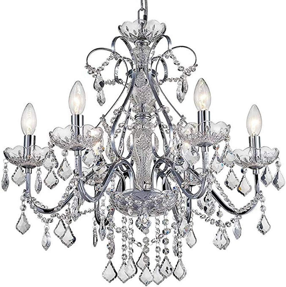 Bestier Modern Chrome Pendant Chandelier Crystal Lighting Ceiling Light Fixture Lamp for Dining Room Bathroom Bedroom Livingroom 6 E12 Bulbs Required D23.6 x H22.8