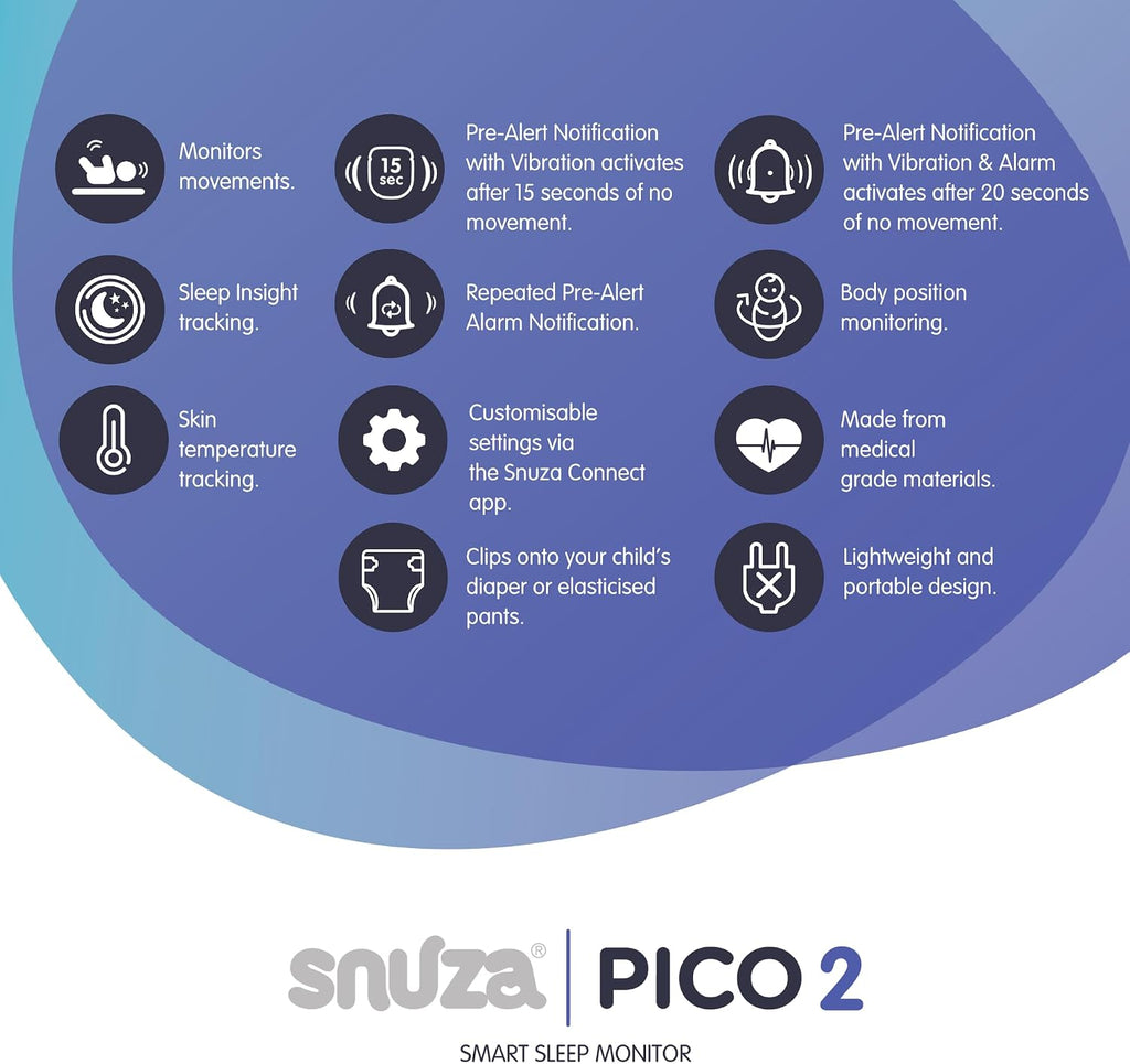 Snuza Pico 2 – Smart Sleep Monitor | Connect to App Or Use As Standalone Device | Tracks Movement, Sleep Patterns, Body Position & Skin Temperature | Real-Time Alerts for Safer Sleeping