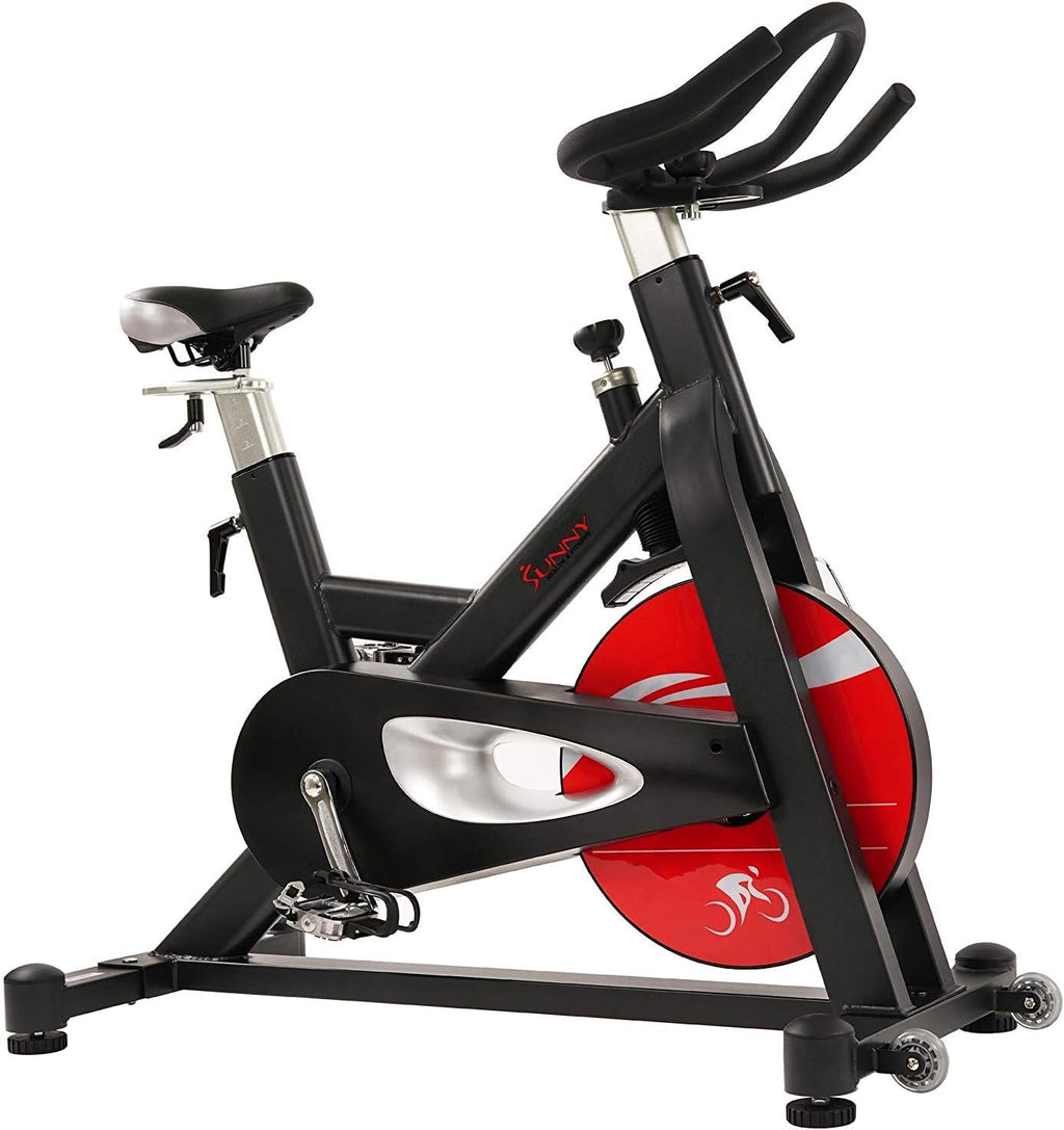 Sunny Health & Fitness Stationary Exercise Bike Machine w/ Adjustable Cushion Seat & Multi-Grip Handlebar, Indoor Cycling Equipment for Home Cardio Training, Optional Magnetic or Friction Resistance