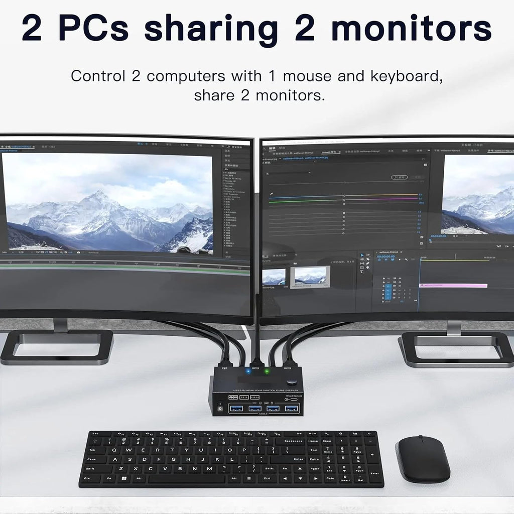 USB3.0 KVM Switch HDMI Dual Monitor,USB HDMI Extended Display Switcher for 2 Computers 2 Monitors and 4 USB 3.0 Ports