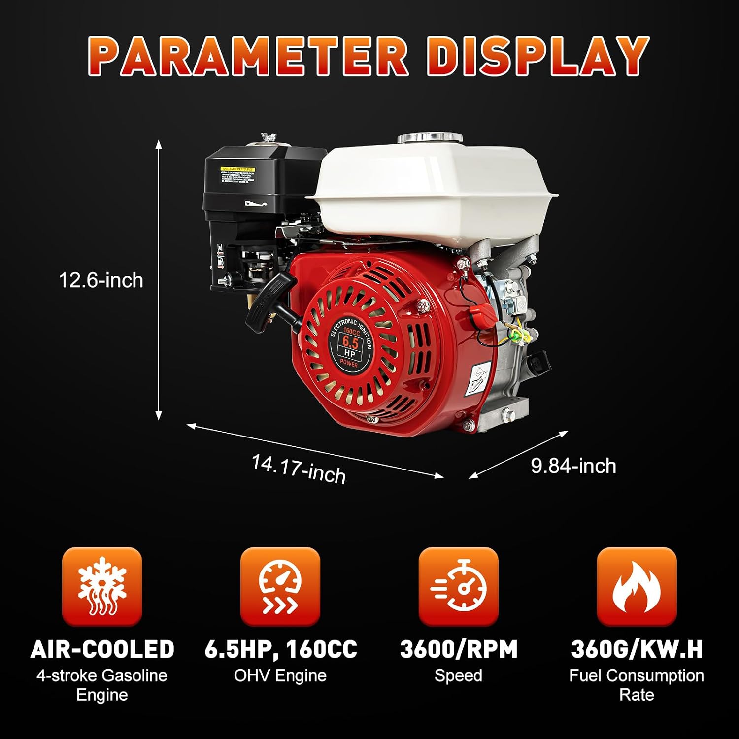 6.5HP 4 Stroke Gas Engine Motor 160CC OHV Gas Motor Replacement Pull Start Single Cylinder Petrol Gasoline Engine for Compressor Pumping Medicine Machine Generator Go Kart GX160 Motor Replacement