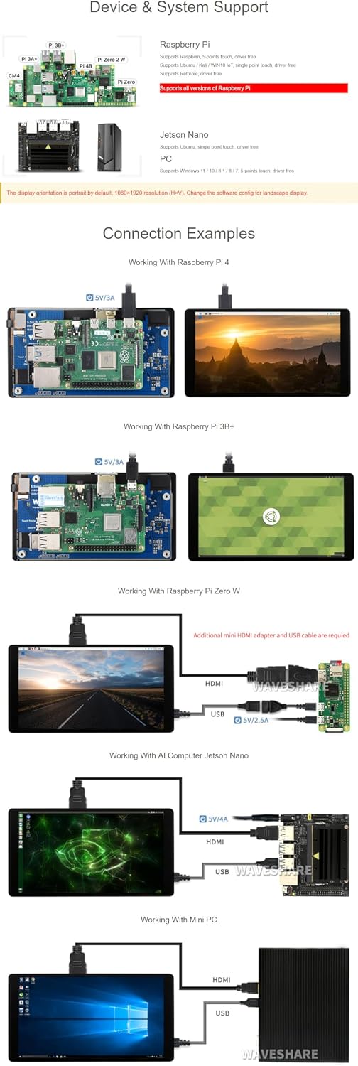 5.5inch 1080×1920 HDMI Capacitive Touch AMOLED Display for Raspberry Pi 4B/3B+/3A/Zero/Zero W/WH/Zero 2W CM3+/4 Jetson Nano/Windows 11/10/8.1/8/7 (5.5inch HDMI AMOLED)