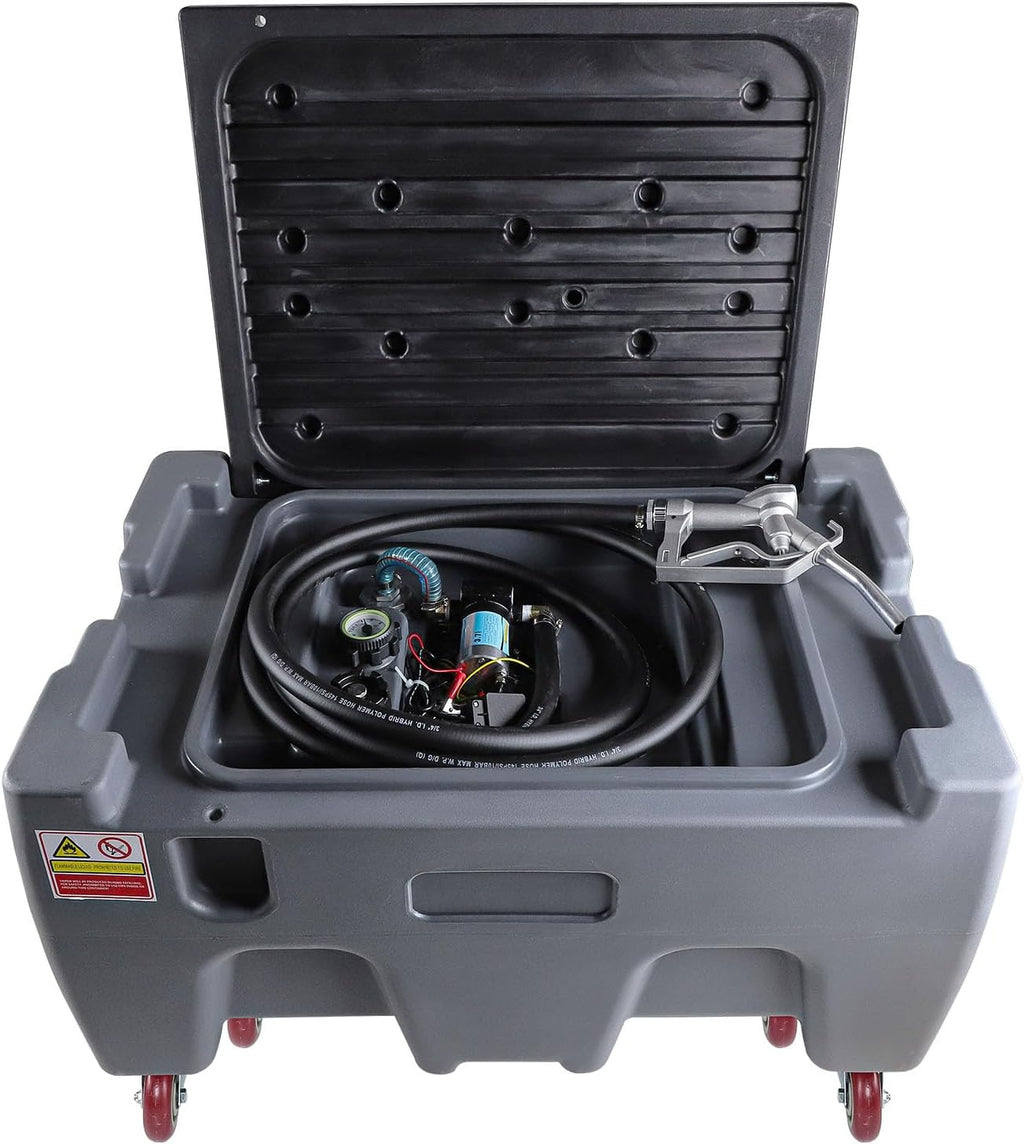 40 Gallon Gasoline Diesel Fuel Transfer Tank with 3.7GPM Flow Rate 12V DC Self-Priming Fuel Transfer Pump, Manual Fueling Nozzle, for Easy Fuel Transportation