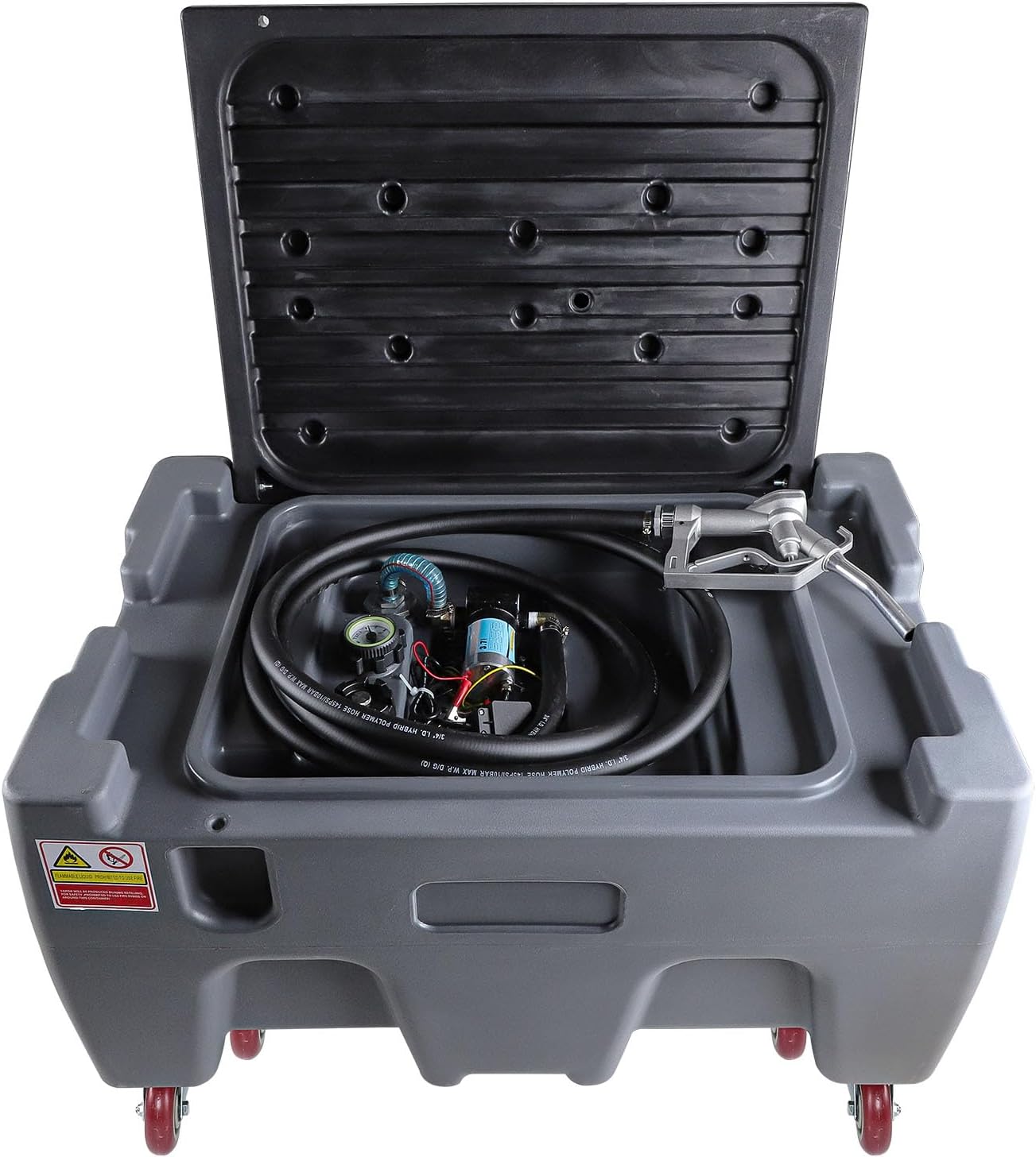 40 Gallon Gasoline Diesel Fuel Transfer Tank with 3.7GPM Flow Rate 12V DC Self-Priming Fuel Transfer Pump, Manual Fueling Nozzle, for Easy Fuel Transportation