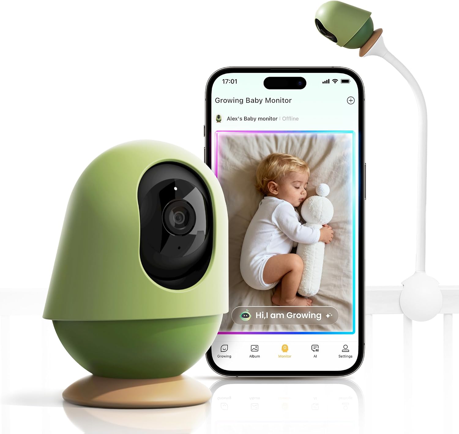 Monai Baby Monitor with Camera and Audio, 3K UHD, 6X Zoom, WiFi Video Monitor for Room or Travel, Pan 350° Tilt 65°, AI Cry Detection, Virtual Fence, Face-Cover Alerts, Sleep Monitoring, Night Vision