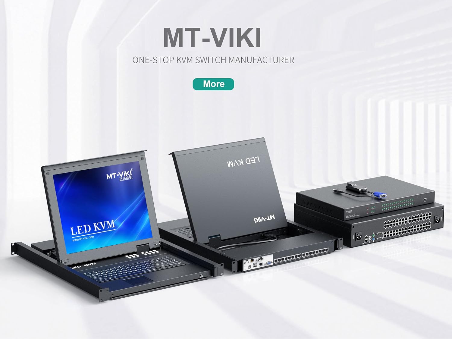 MT-VIKI KVM Rack Console w/19'' LCD Monitor, 8 Port VGA KVM Switch with Keyboard Touchpad Monitor, Fit for 1U 19'' Rack, OSD/Hotkey/Button 【with 8 KVM Cable】