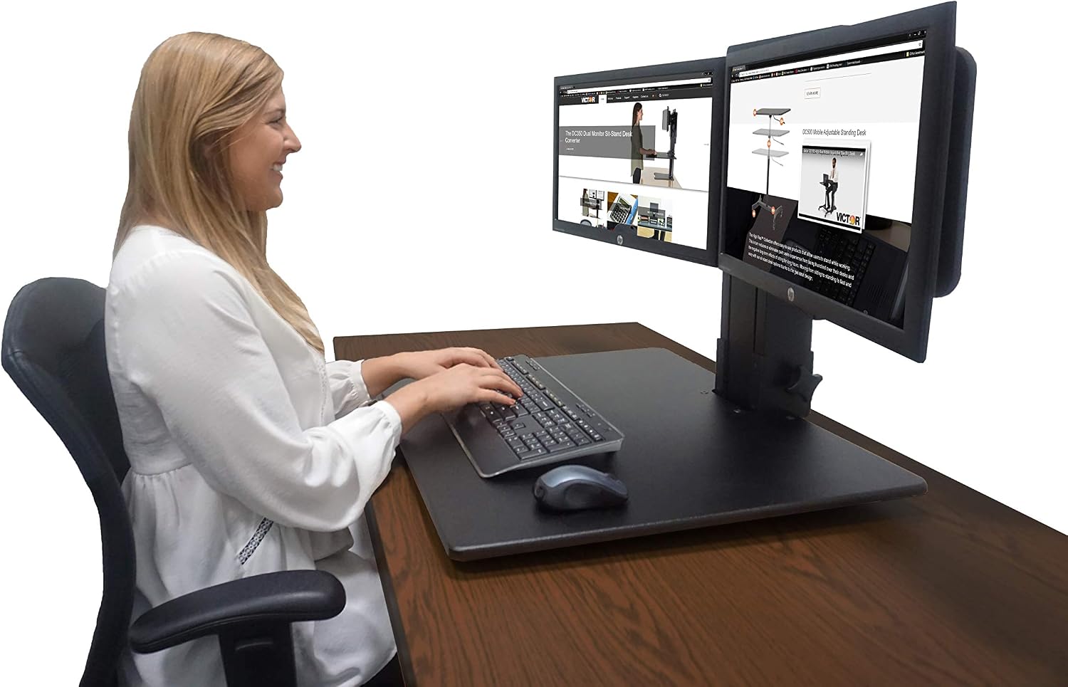 Victor High Rise Collection Dual Monitor Sit-Stand Standing Desk Converter, 28' by 23' by 15.5', Black