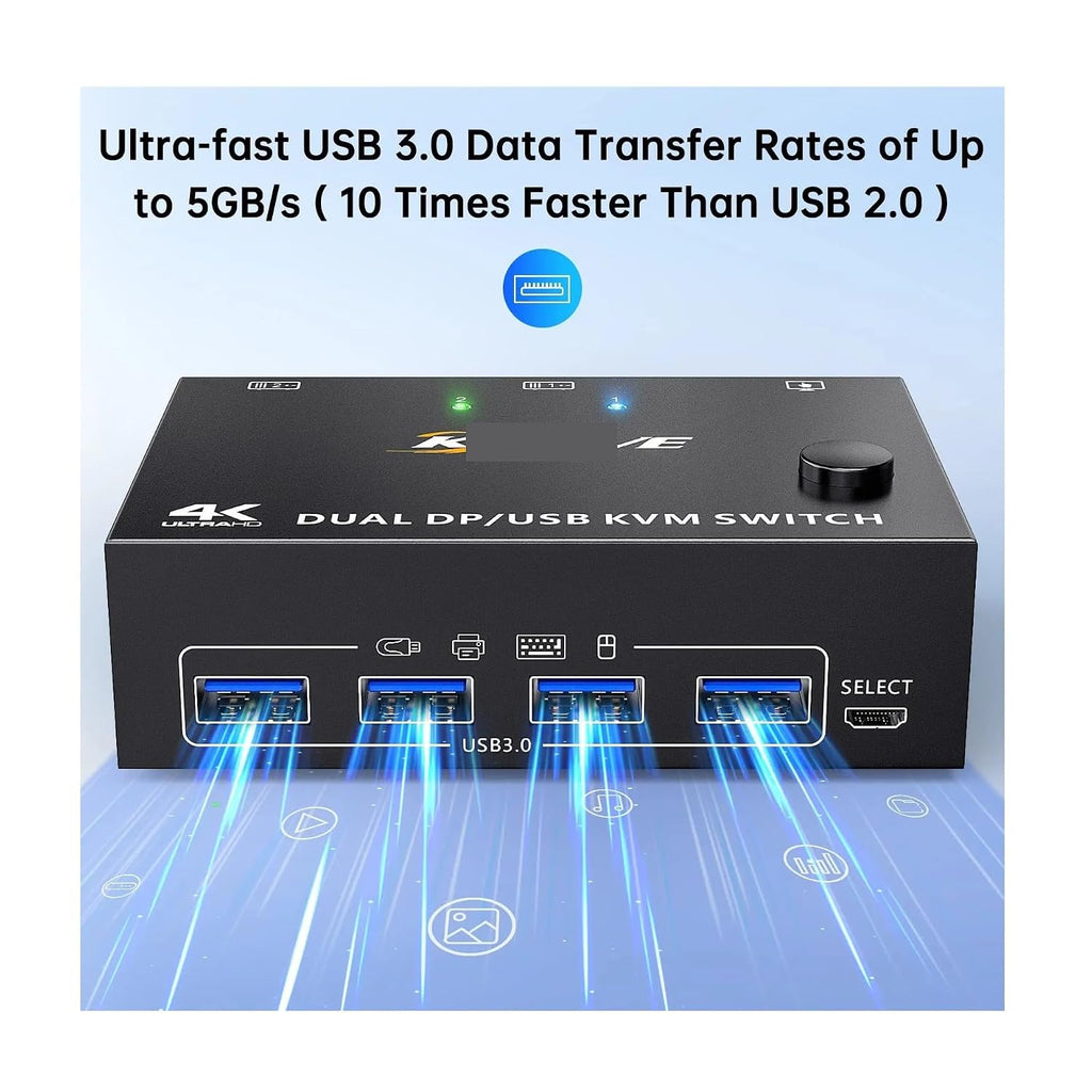 8K USB 3.0 Displayport KVM Switch 2 Monitors 2 Computers 8K@30Hz 4K@144Hz,Dual Monitor DP 1.4 KVM Switches with 4 USB 3.0 Port(202DP-USB 3.0)