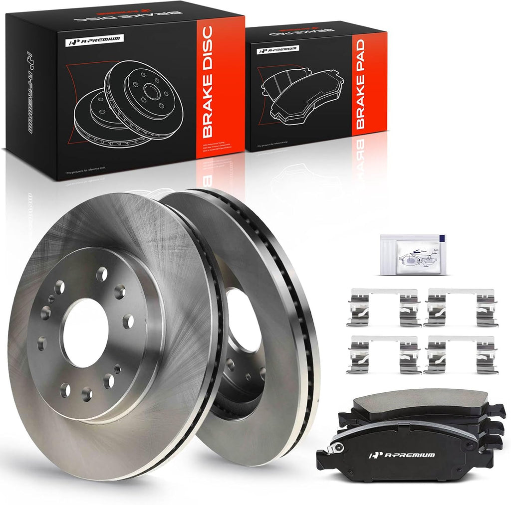 A-Premium 12.99 in (330mm) Front Vented Disc Brake Rotors + Ceramic Pads Kit Compatible with Select Chevy, Cadillac & GMC Models - Escalade, Avalanche, Silverado, Suburban, Tahoe, Express, Sierra, XTS